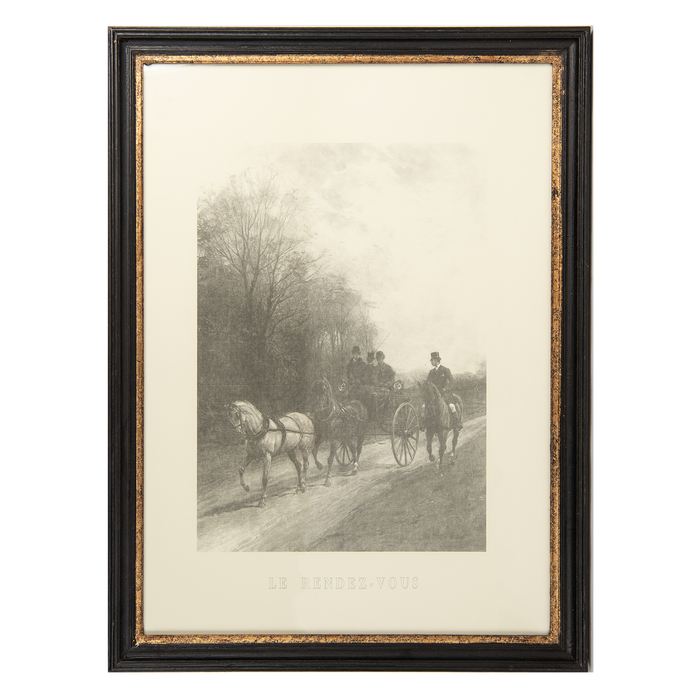 Vintage Print van Koets met Paarden "Le Rendez-Vous" 50 x 70 cm