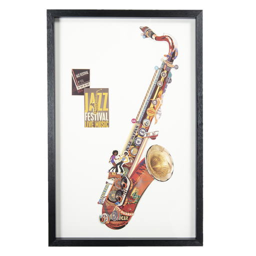 Schilderij | Collage |Knipsels Saxofoon 60 x 90 cm