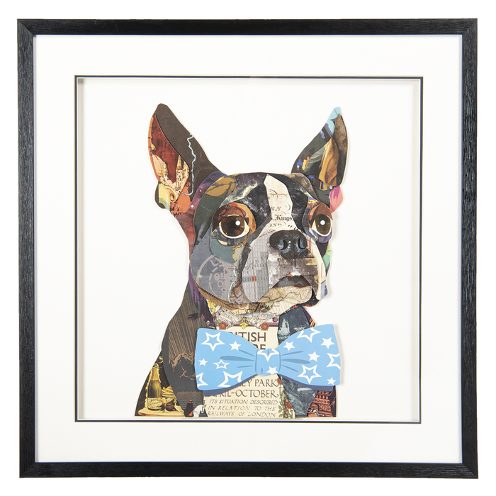 Schilderij | Collage |Knipsels Hond met Vlinderstrikje - 60 x 60 cm