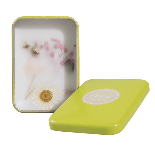 Geurwax in blikje met gedroogde bloemen voor in kast en lades - limoen