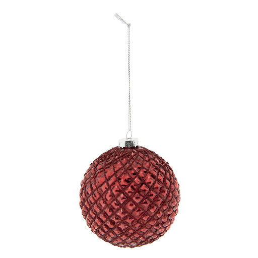 Rustieke stoere kerstbal rood van glas - set van 2