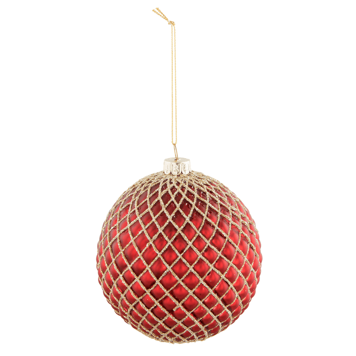 Vintage brocante kerstbal glas rood/goud