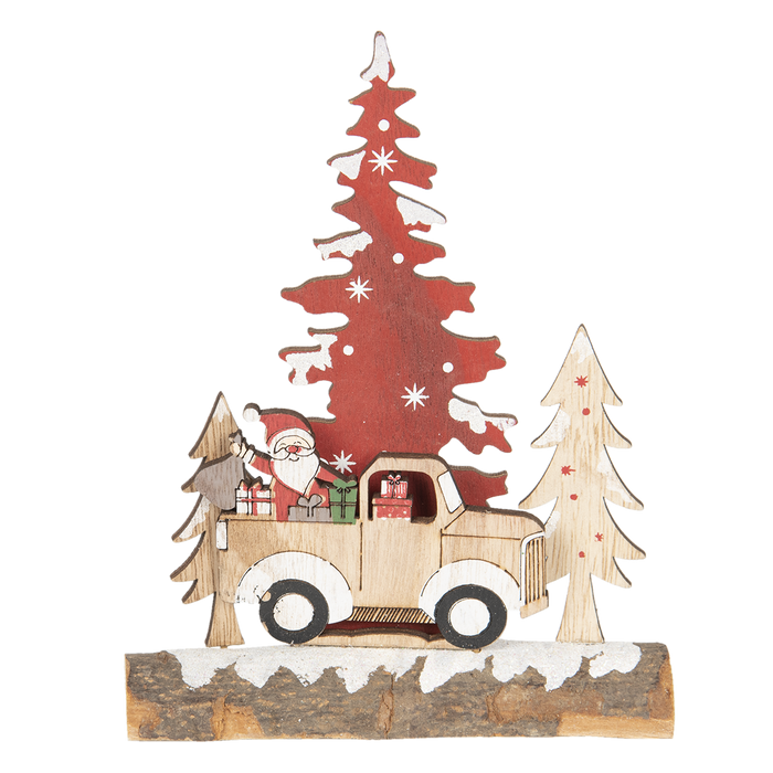 Landelijke houten kerstdecoratie kerstboom met Santa in vrachtwagen