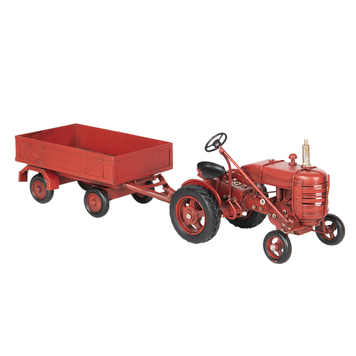 Model tractor met aanhangwagen 17*10*12 cm / 23*10*8 cm