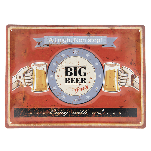 Vintage IJzeren Tekstbord "Big Beer Party" 30x40 cm