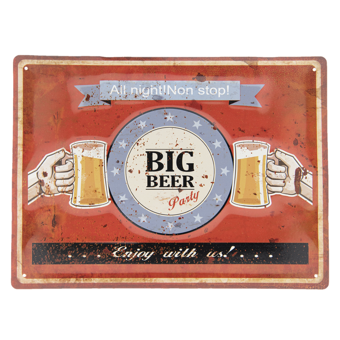Vintage IJzeren Tekstbord "Big Beer Party" 30x40 cm