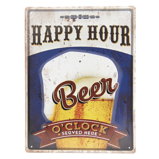 Vintage IJzeren Tekstbord "Happy Hour Beer O'Clock" 30x40 cm