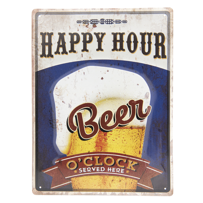 Vintage IJzeren Tekstbord "Happy Hour Beer O'Clock" 30x40 cm