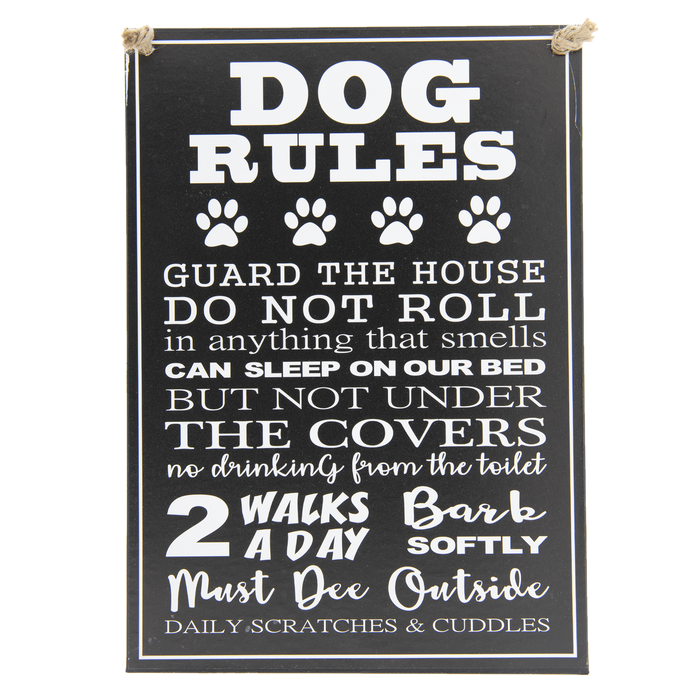 Vintage IJzeren Tekstbord "Dog Rules" 29x40 cm