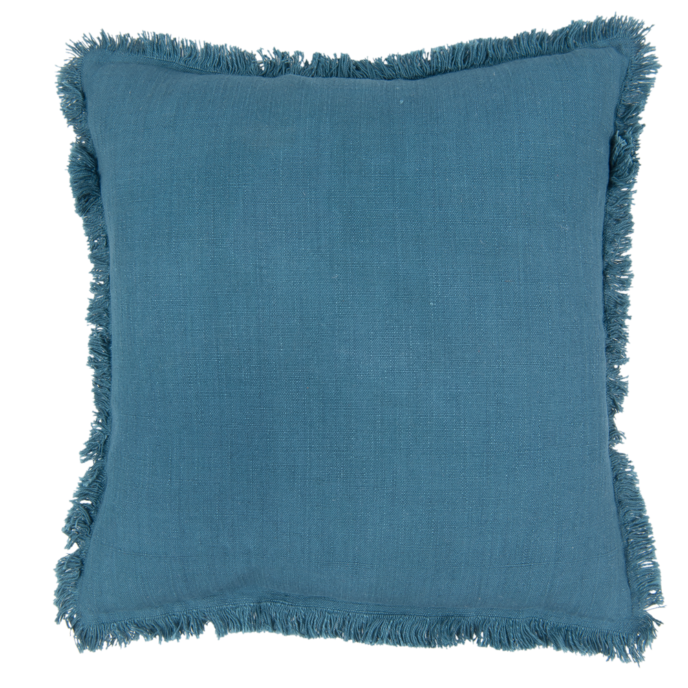 Kussen linnen look met franje 45 x 45 cm - donkerblauw