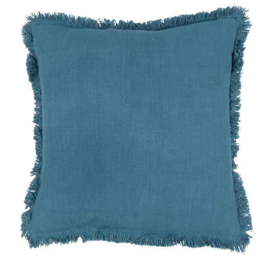Kussen linnen look met franje 45 x 45 cm - donkerblauw