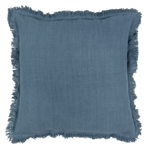 Kussen linnen look met franje 45 x 45 cm - denim blauw