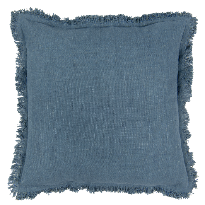 Kussen linnen look met franje 45 x 45 cm - denim blauw