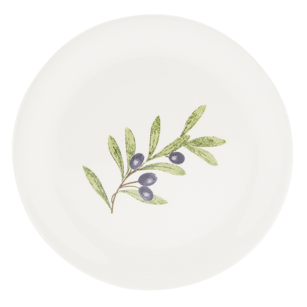Klein bord Olive Garden met olijftakje Ø 20 cm - wit/olijfgroen