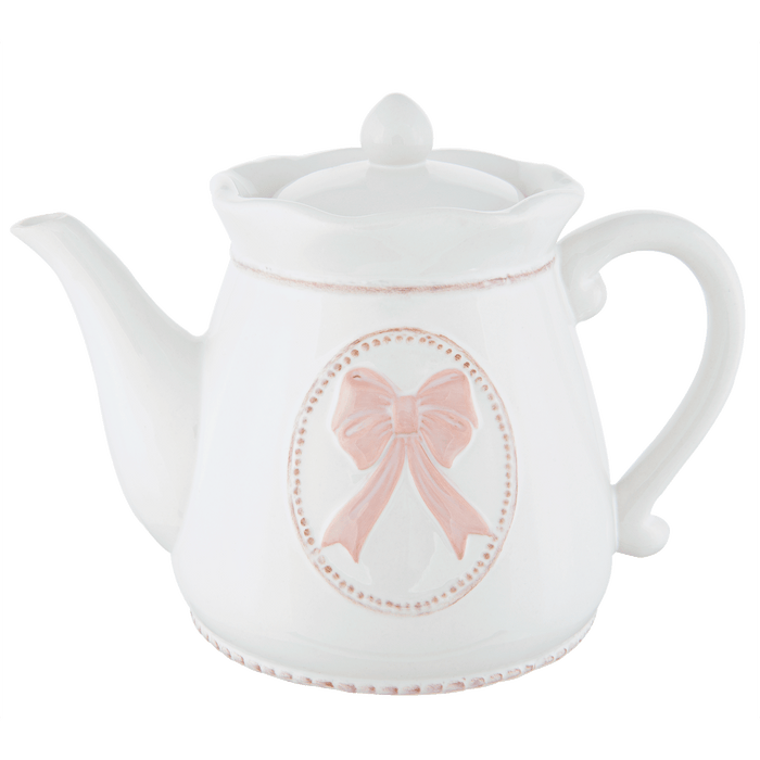 Keramieken Stolp Pink Bow Knot met roze strik Ø 20 cm - wit/roze