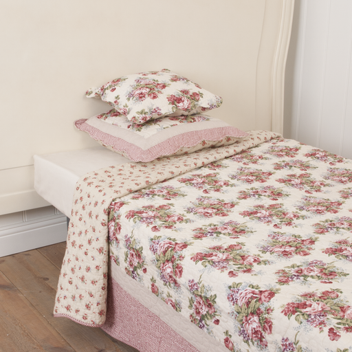 Classic English Rose Quilted Bedsprei 140 x 220 cm - roze/wit/rood