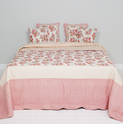 Classic English Rose Quilted Bedsprei 230 x 260 cm - roze/wit/rood