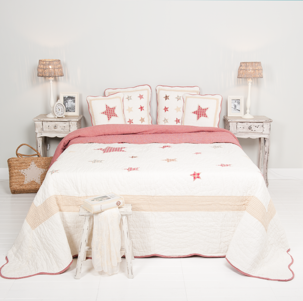 Quilted Bedsprei Starry Night 180 x 260 cm - naturel/rood