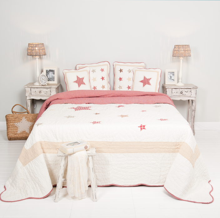 Quilted Bedsprei Starry Night 180 x 260 cm - naturel/rood