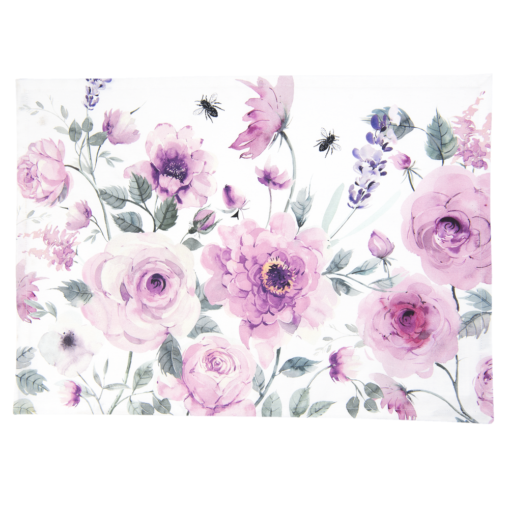 Roses and Butterflies Placemat 6 stuks - wit/fuchsia
