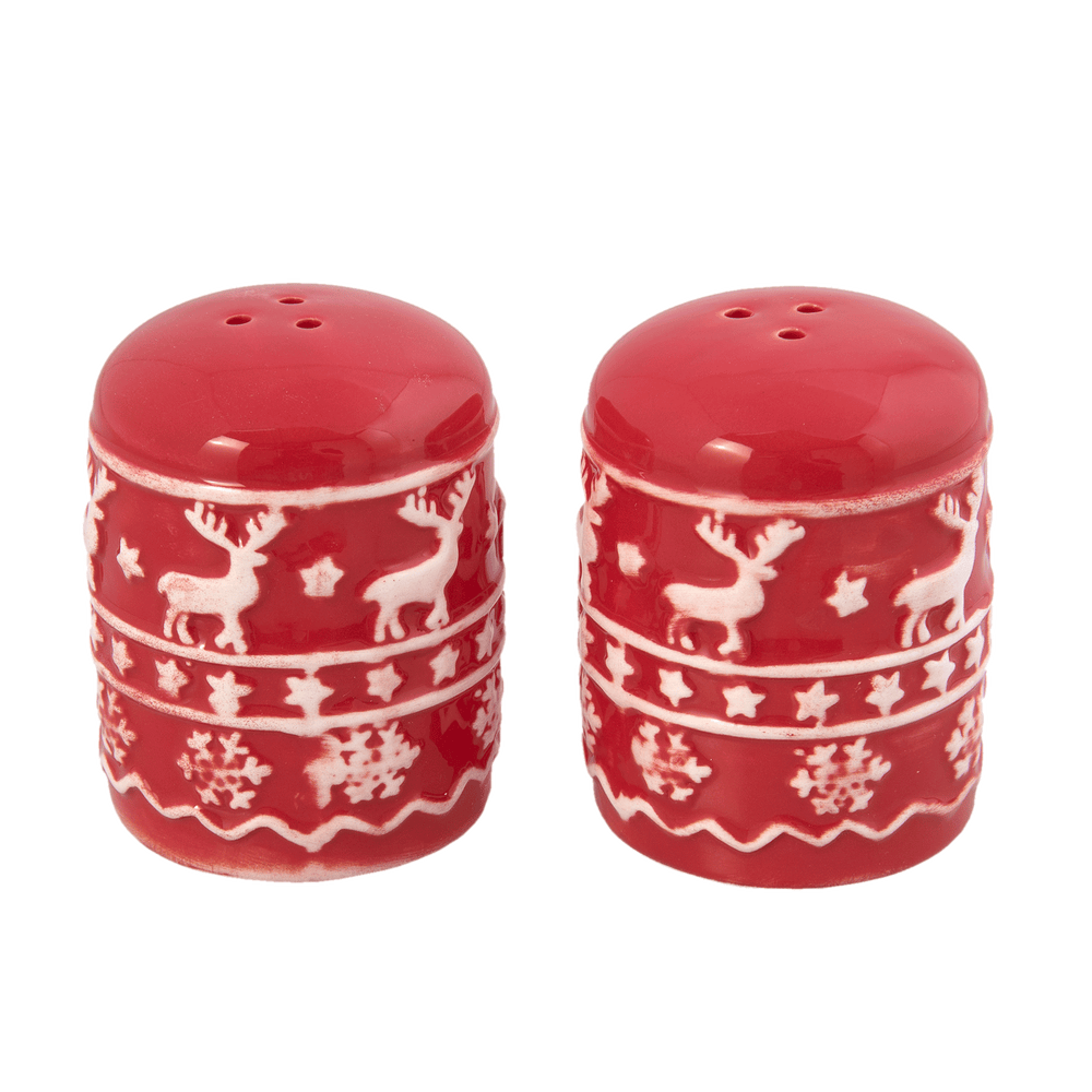 Kerstservies Cosy Winter Peper en Zoutstel - rood/wit