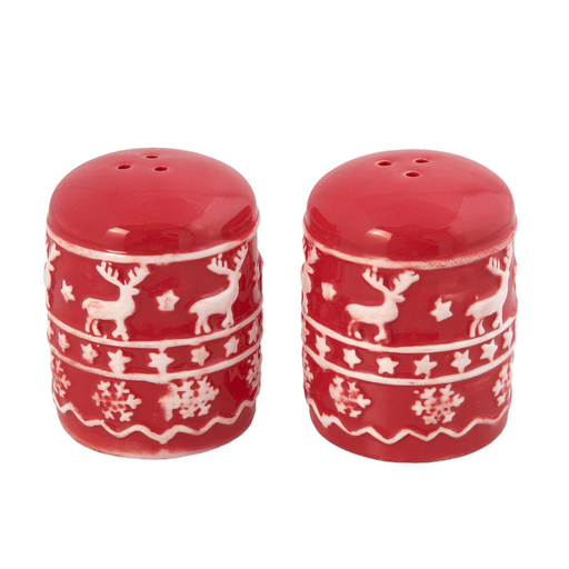 Kerstservies Cosy Winter Peper en Zoutstel - rood/wit