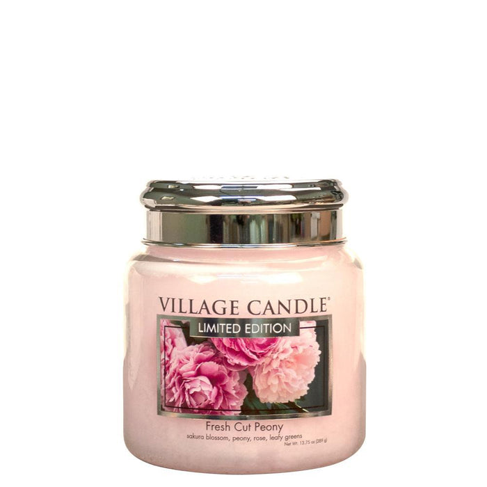 Village Geurkaars Fresh Cut Peony | pioenroos jasmijn kersenbloesem - medium jar