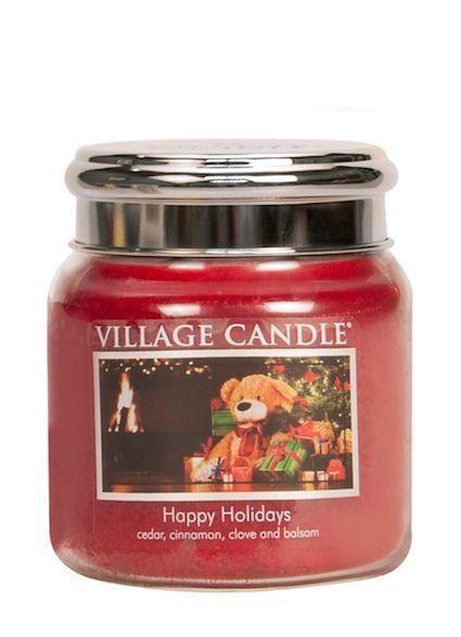 Village Geurkaars Happy Holidays |ceder kaneel kruidnagel dennengroen - medium jar